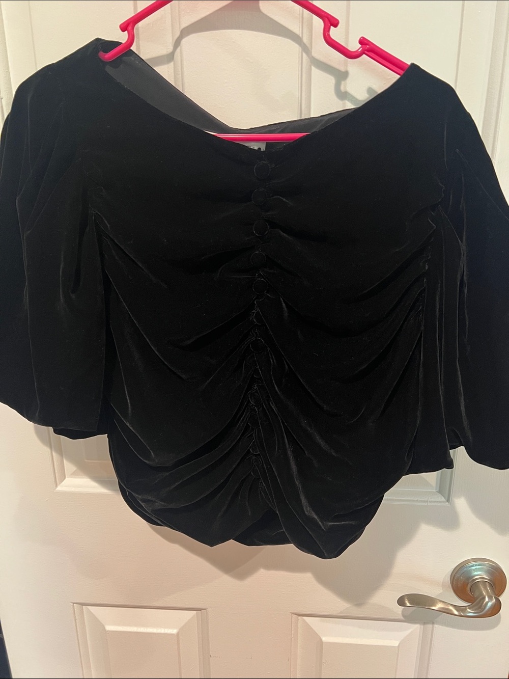 Zara Black Velvet Ruched Puff-Sleeve Top